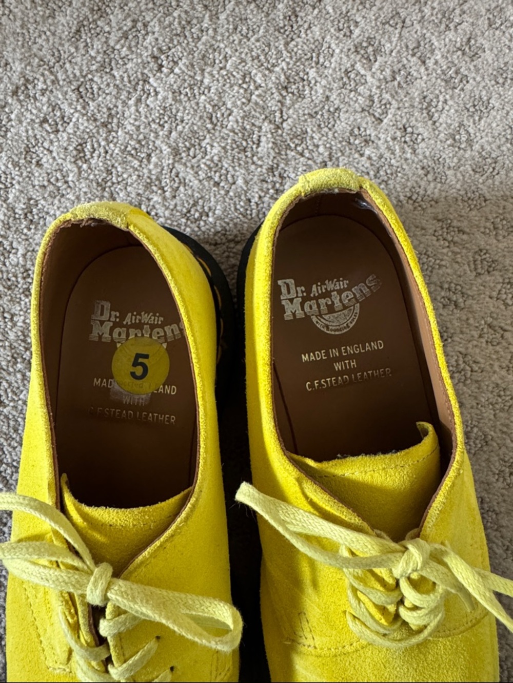 Doc Martens Yellow Suede Derby Shoes Mens 5 Women's 7 - Picture 4 of 4